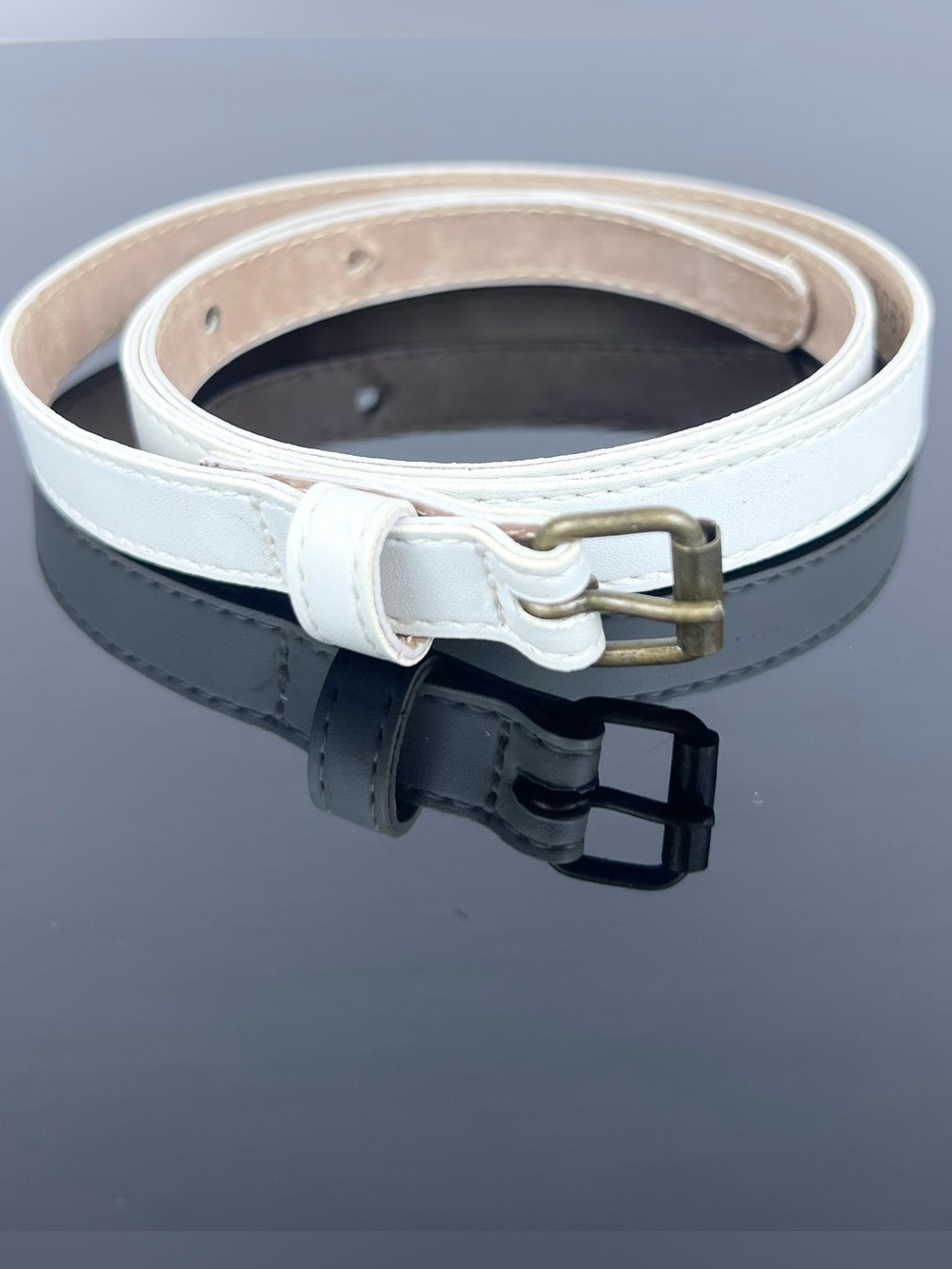 Marie Chantal Kids Girls Leather Belt, Ivory, Size L